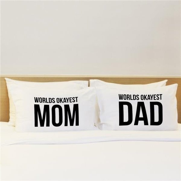 One Bella Casa One Bella Casa 74531PCE59 15 x 19 in. Worlds Okayest Mom Dad 2 Pillowcases; Black - Set of 2 74531PCE59